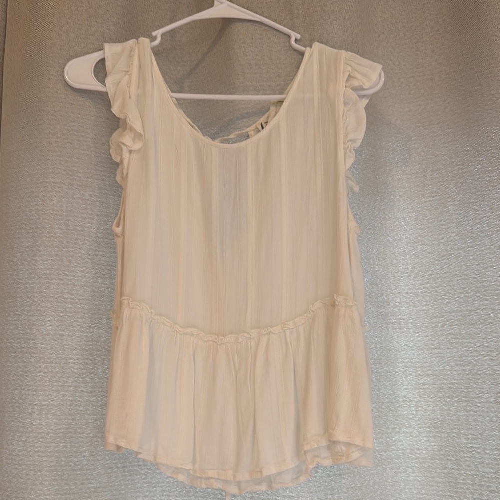 Cream Ruffled Sleeveless Top